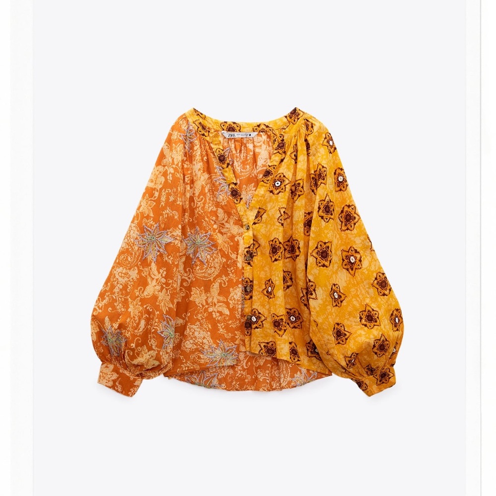 Zara Embroidered Printed Blouse Size Medium Perfect Condition
